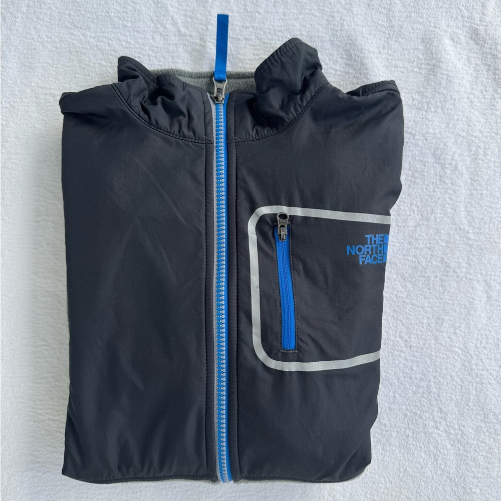 EUC The North Face Kids Fleece Jacket - Gray Black with Blue Accents L